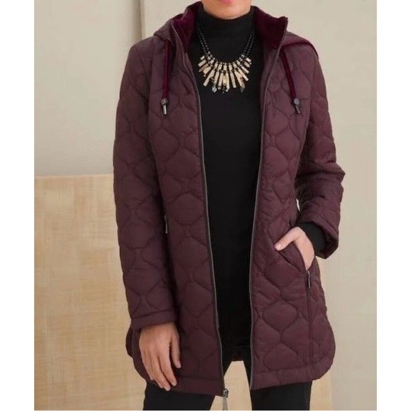 Chico's Quilted Anorak Puffer Jacket in Burgundy Size Small - Picture 14 of 14